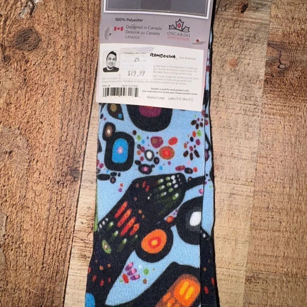 Oscardo Discover Canada Art Socks John Rombough Chipewyan Dene Artist Nwt